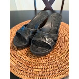 Crocs Womens Black Wedge Sandals Slip On Slide Open Toe Comfort Shoes Size 7